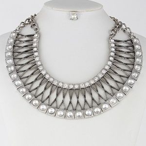 Silver rhinestone matching necklace set